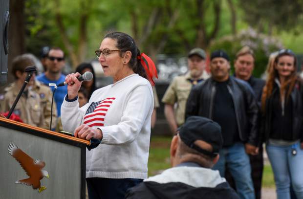 Catherine Zimney sings Amazing Grace during the 2019 Memorial Day ceremony held at Rosebud Cemetery in Glenwood on Monday.