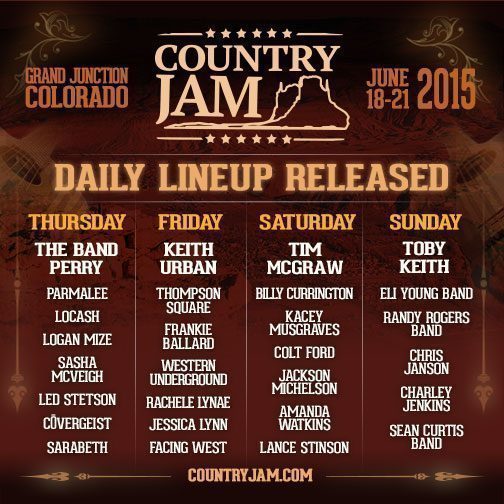 COUNTRY JAM DAILY LINE UP RELEASED THIS MORNING KSKE Ski Country